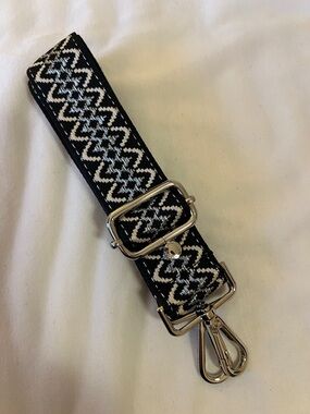 Adjustable Black, Silver & Cream Woven Crossbody Strap